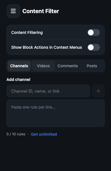Actual UnTrap content filter with channel rules